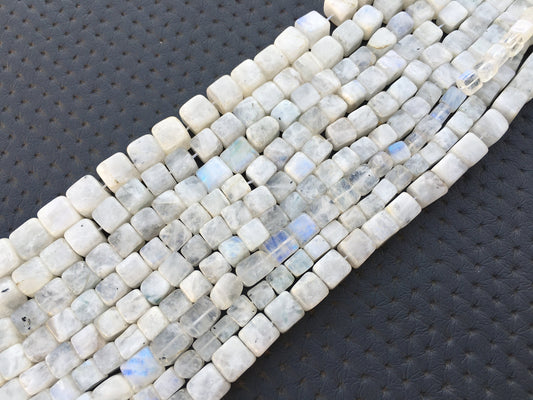 10"Long Strand Blue Fire Cube Shape Beads Natural Rainbow Moonstone Size 6-7 MM Smooth Cube Shape Beads Moonstone Beads Making Cube Jewelry