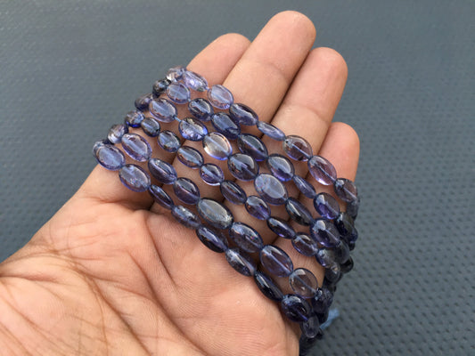 12"Long Strand Iolite Oval Bead 1 Strand Smooth Briolette Full Drilled Oval Bead Natural Blue Iolite Gemstone Drilled Rough Size 5x7-7x11 MM