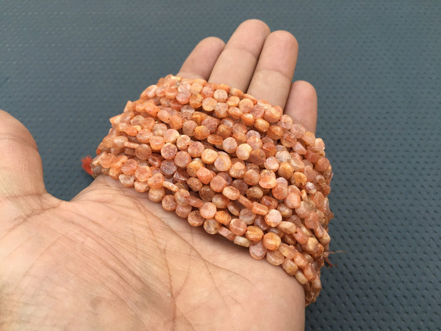 13"Long strand Smooth Coin shape Briolette Smooth Bead Natural Sunstone Best Quality Gemstone Coin Beads Size 5-6 MM Making Sunstone Jewelry