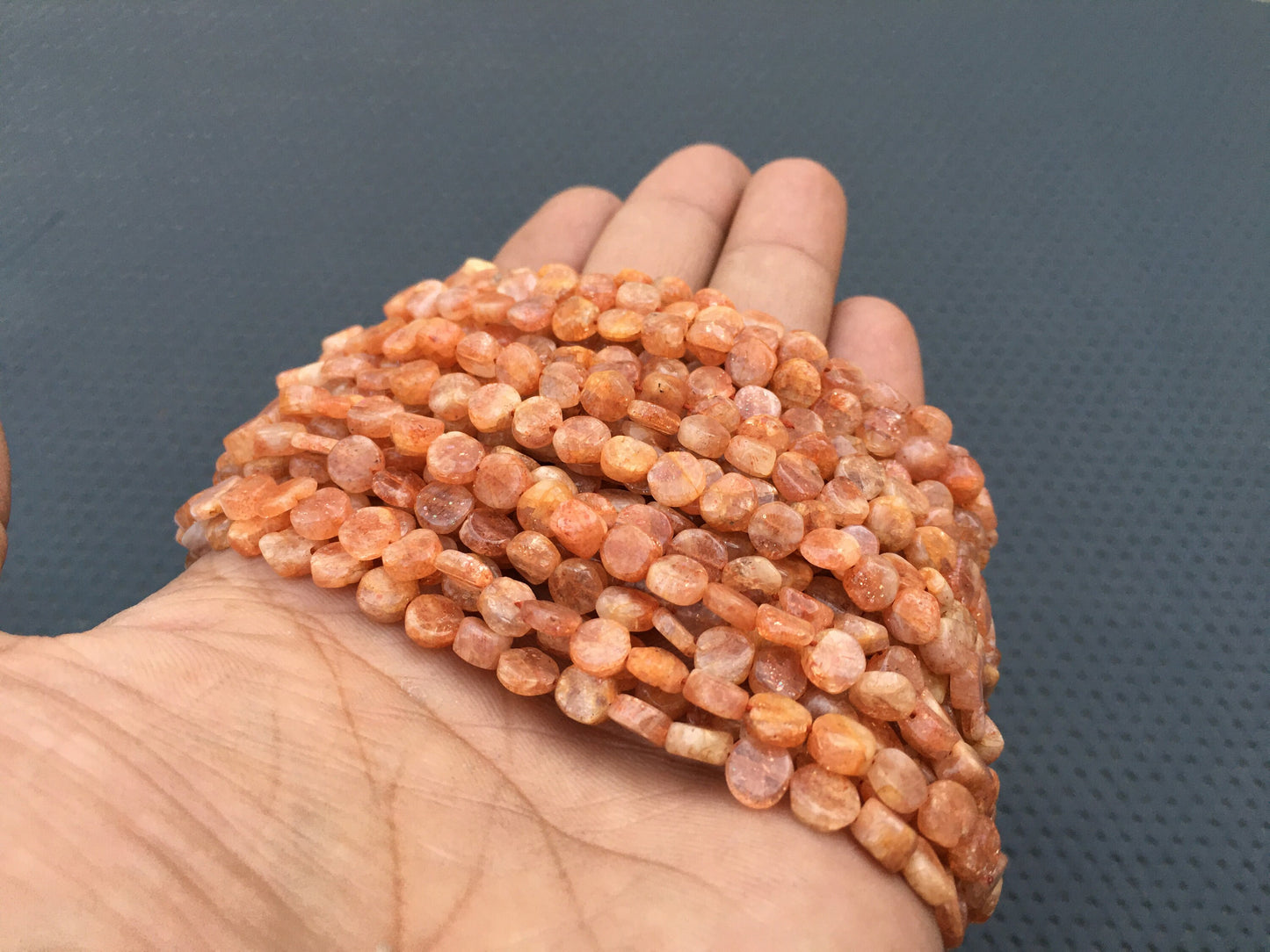 13"Long strand Smooth Coin shape Briolette Smooth Bead Natural Sunstone Best Quality Gemstone Coin Beads Size 5-6 MM Making Sunstone Jewelry