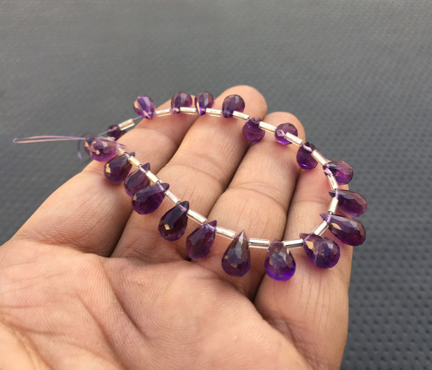 February Birthstone Beads 1 strand Genuine Quality 21 Pieces Natural Amethyst Gemstone Size 6x9-6.5x11 MM Faceted Amethyst Teardrop Beads