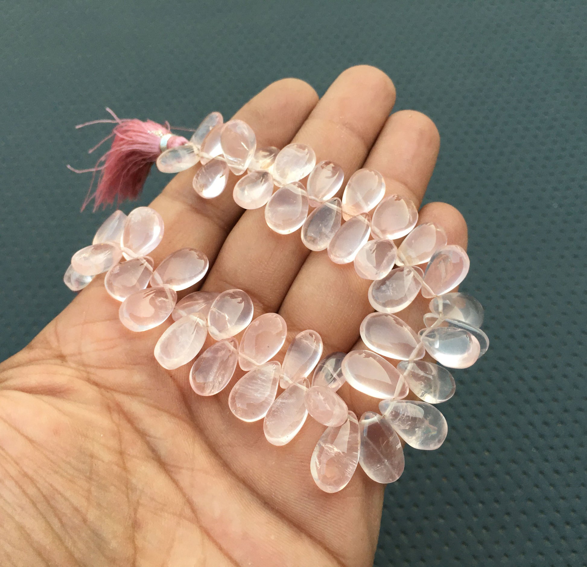 7"Long Strand Pink Quartz Smooth Pear Beads 42 Pieces Natural Rose Quartz Gemstone Beads Size 7x11-9x16 MM Smooth Pear Beads Jewelry Quartz