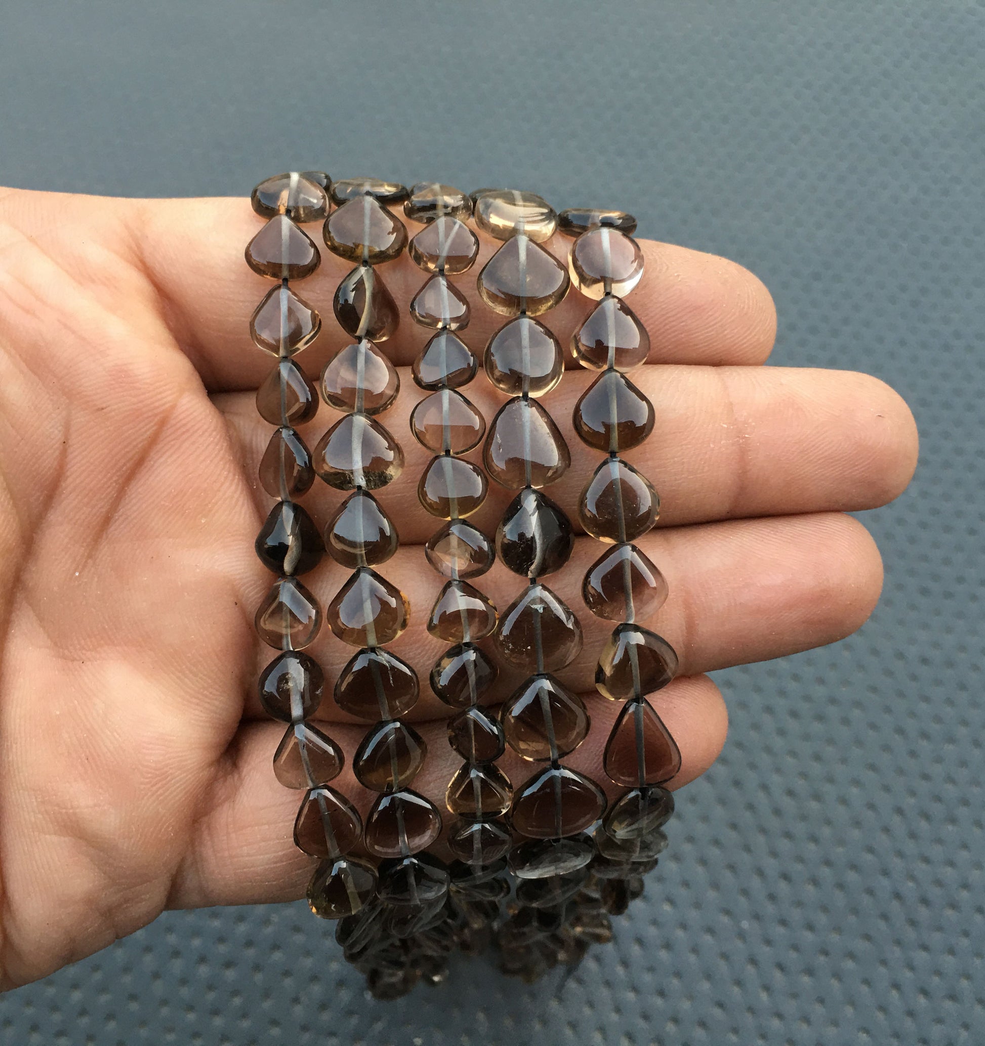 14"Long Strand Smooth Heart Briolette Beads Natural Smoky Quartz Gemstone Full Drilled Heart Beads Size 8-9 MM Smoky Quartz Beads Jewelry