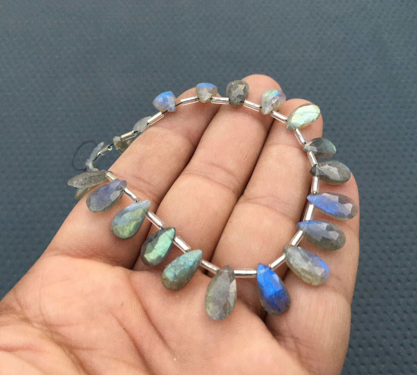 22 Pieces Natural Flashy Labradorite Gemstone Blue Fire Faceted pear Shape Briolette Beads Size 6x10-7x13 MM Blue Flash Labradorite Beads