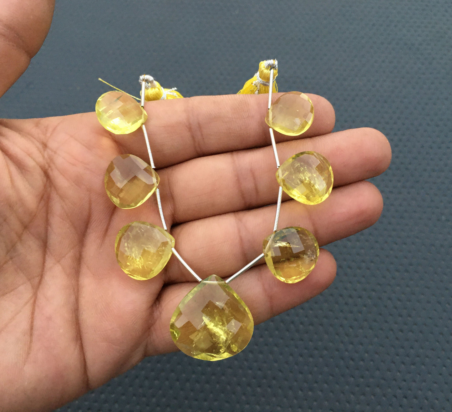 7 Pieces Faceted Heart Briolette Beads 1 Strand Natural Lemon Quartz Gemstone Beautiful Quartz Faceted Heart Shape Size 14-24 MM Briolette