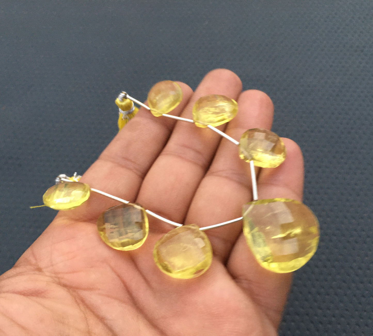 7 Pieces Faceted Heart Briolette Beads 1 Strand Natural Lemon Quartz Gemstone Beautiful Quartz Faceted Heart Shape Size 14-24 MM Briolette