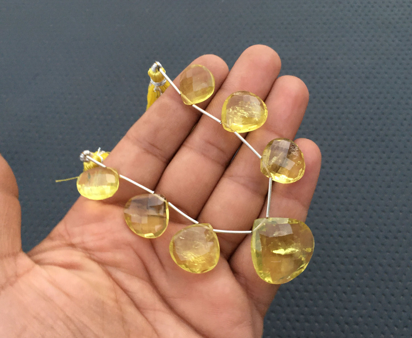 7 Pieces Faceted Heart Briolette Beads 1 Strand Natural Lemon Quartz Gemstone Beautiful Quartz Faceted Heart Shape Size 14-24 MM Briolette