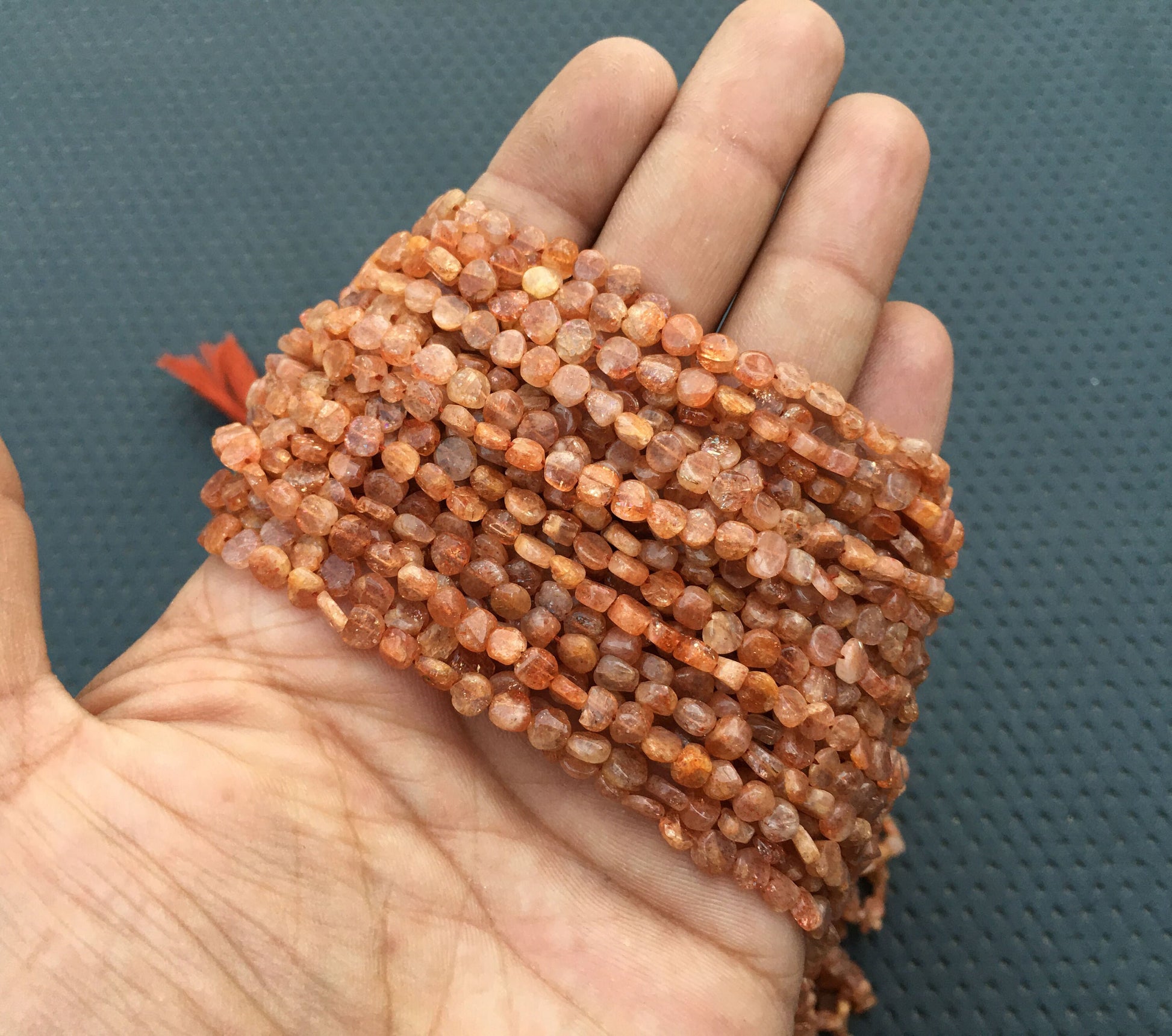 Sparkly Orange gemstone Smooth Coin 13"Long Strand Natural Sunstone Best Quality Gemstone Coin Beads Size 4 MM Making Sunstone Jewelry Beads