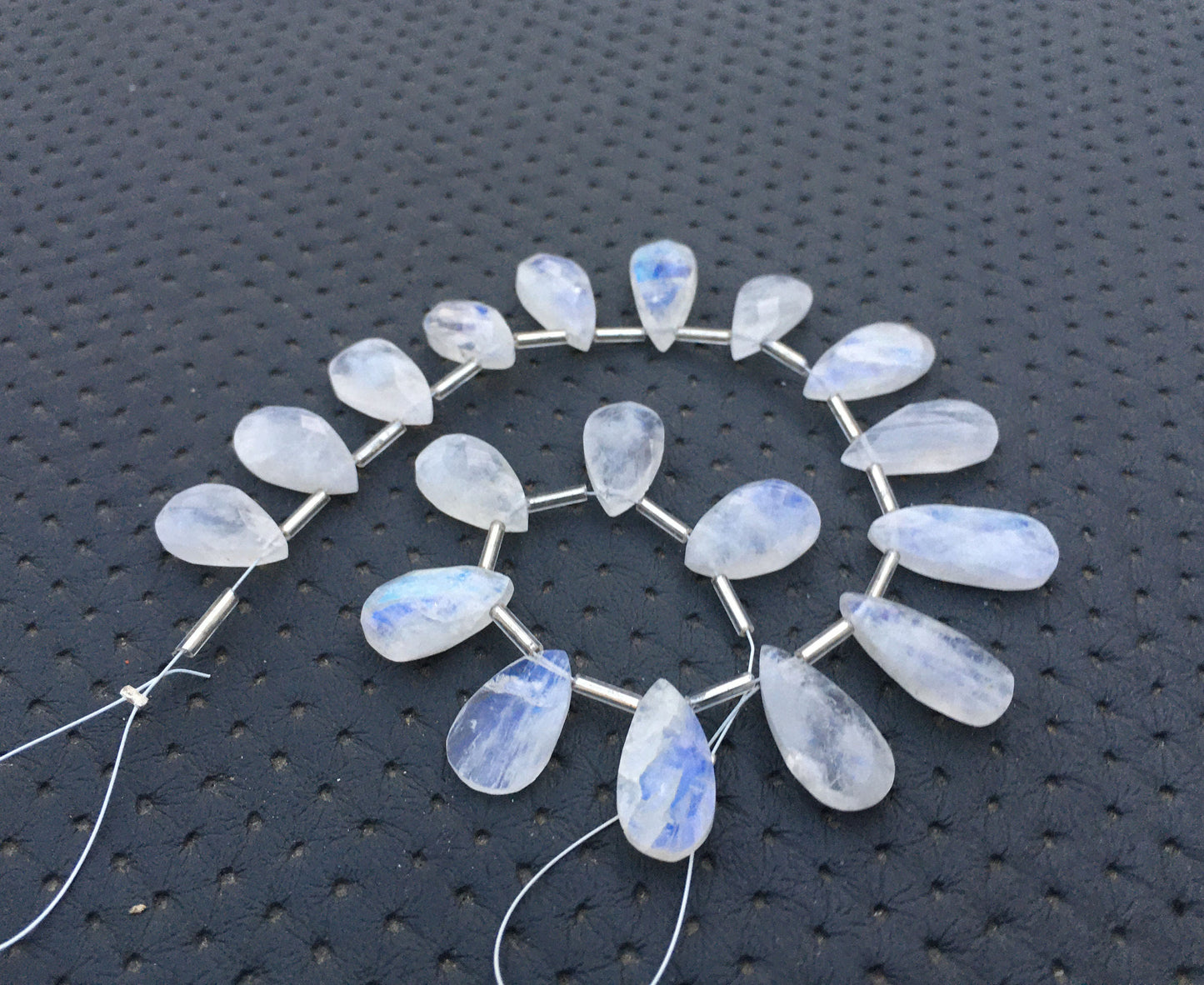 Natural Rainbow Moonstone Gemstone 18 Pieces Blue Fire Genuine Quality Faceted Pear shape Briolette Beads Size 8x15-10x19 MM Moonstone Beads