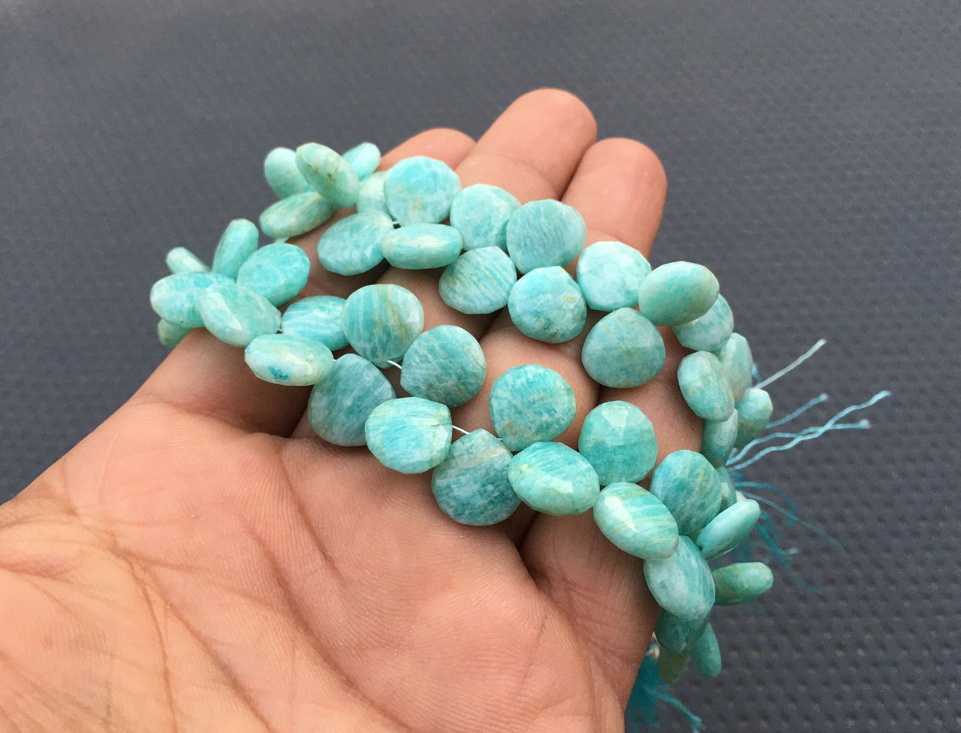 Manifestation Filter & Balance Energy Natural Amazonite Gemstone 34 Piece Faceted Heart Shape Beads,Size 10-12 MM Amazonite Heart Briolette