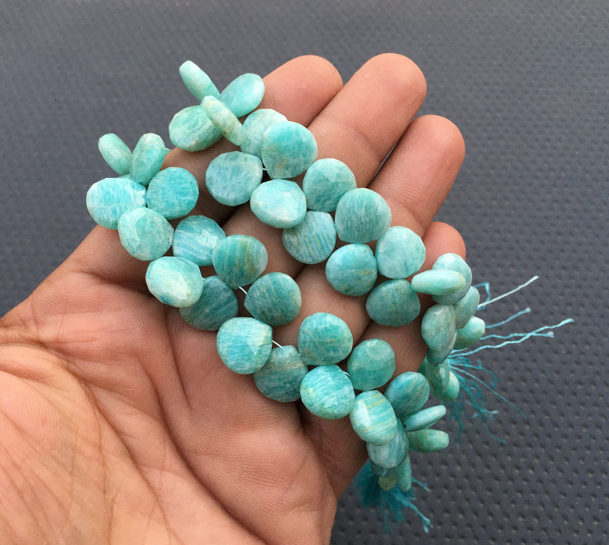 Manifestation Filter & Balance Energy Natural Amazonite Gemstone 34 Piece Faceted Heart Shape Beads,Size 10-12 MM Amazonite Heart Briolette