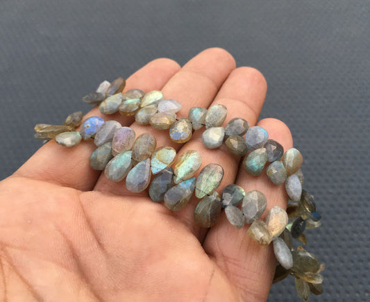 Earth Mined Gemstone 48 Pieces Pear Briolette Beads 1 Strand Natural Labradorite Gemstone Size 6x9-7x11 MM Blue Flash Labradorite Wholesale