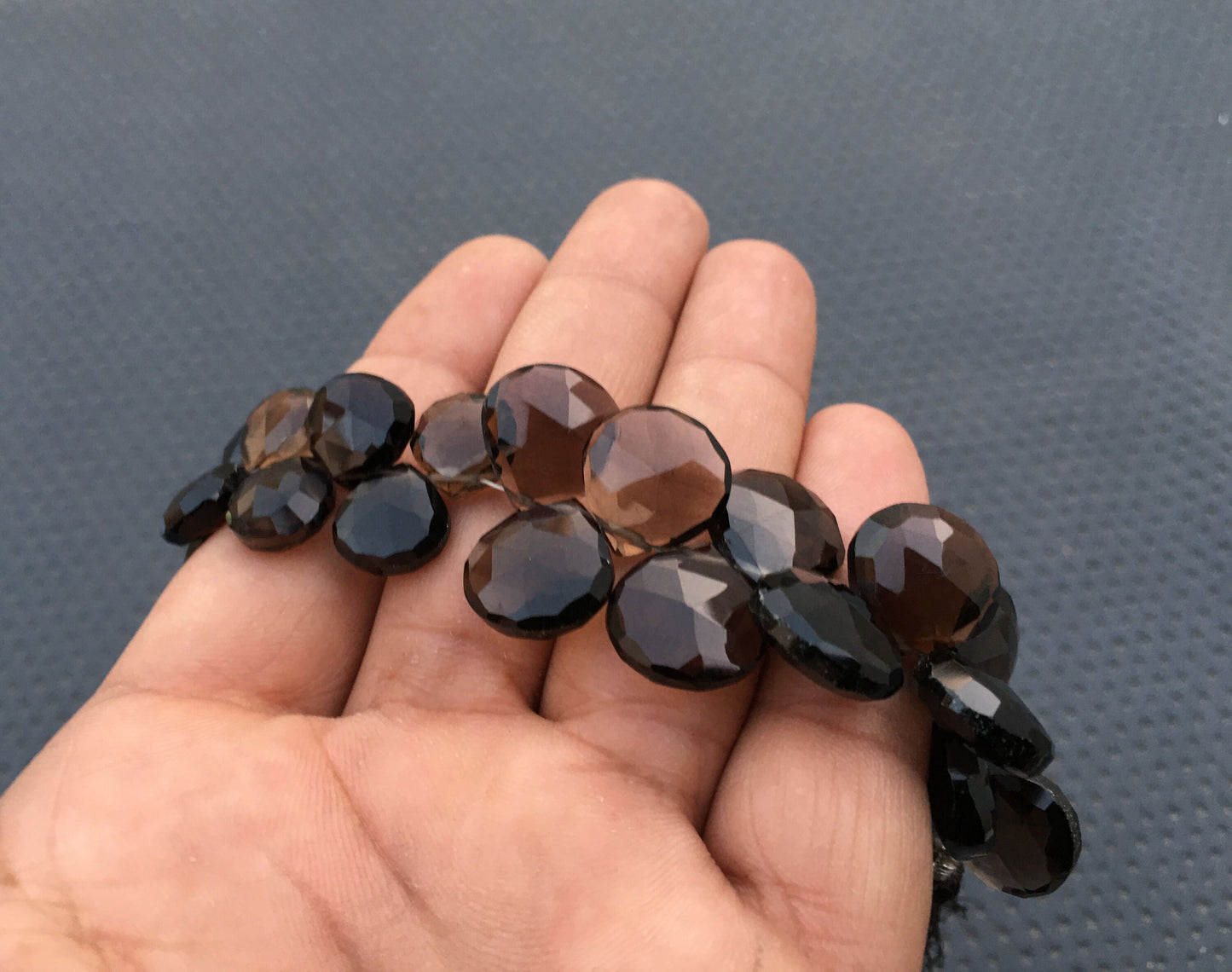 Genuine Quality 1 Strand Natural Smoky Quartz Gemstone 30 Pieces Faceted Heart Shape Briolette Beads Size 11-15 MM Smoky Heart Beads Jewelry