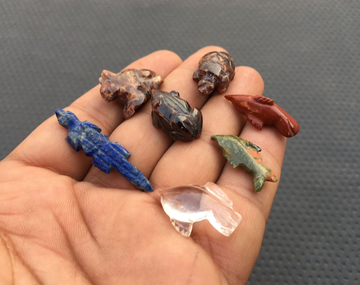 7 Piece Natural Multi Gemstone Beautiful Bird And Animal Shape Cabochons Frog Fish Rabbit Crocodile Size 8x20-12x40 MM Making Gems Pendant