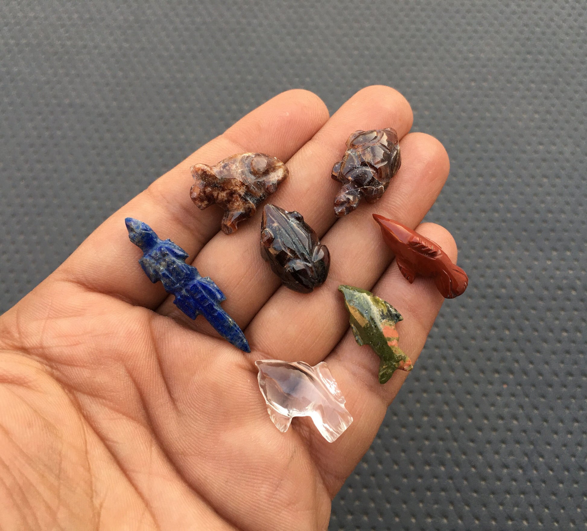 7 Piece Natural Multi Gemstone Beautiful Bird And Animal Shape Cabochons Frog Fish Rabbit Crocodile Size 8x20-12x40 MM Making Gems Pendant