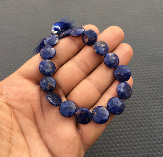 16 Pieces Blue Gemstone Coin Beads Natural Sodalite Gemstone Faceted Briolette Beads Size 12-13 MM Making Jewelry Coin shaped sodalite Beads