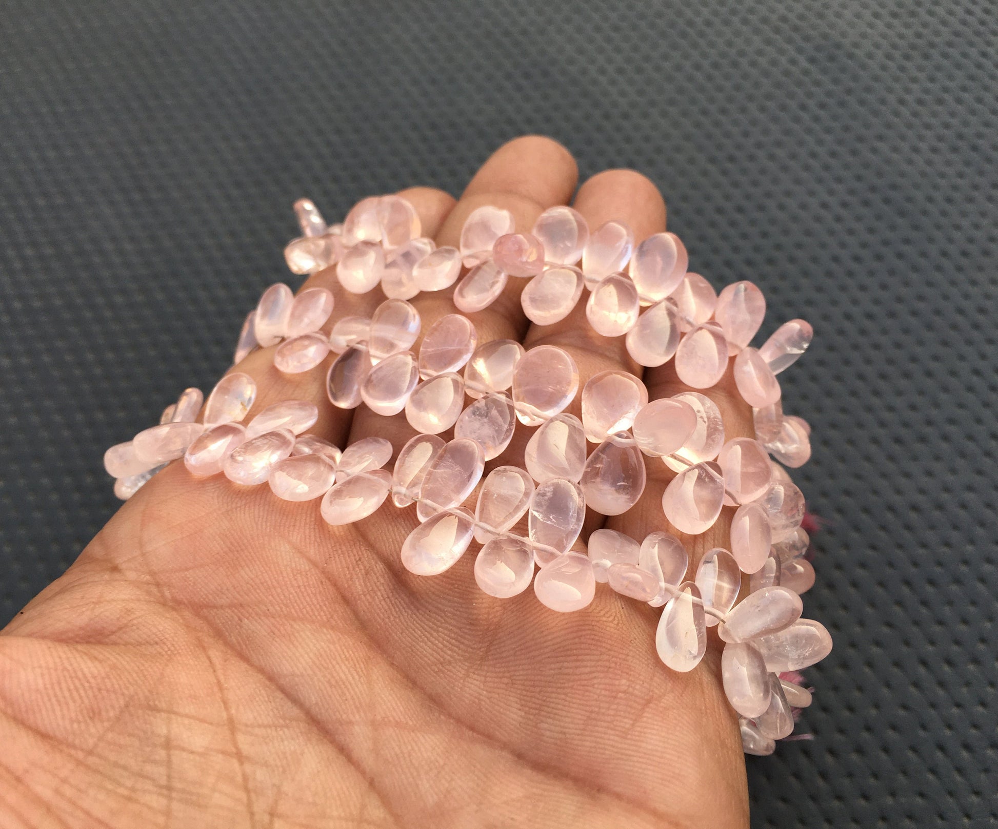 8"Long 1 Strand Pink Quartz Smooth Pear Briolette Beads Natural Rose Quartz Gemstone Pink Briolette Beads Size 6x9-7x10 MM Roses Quartz