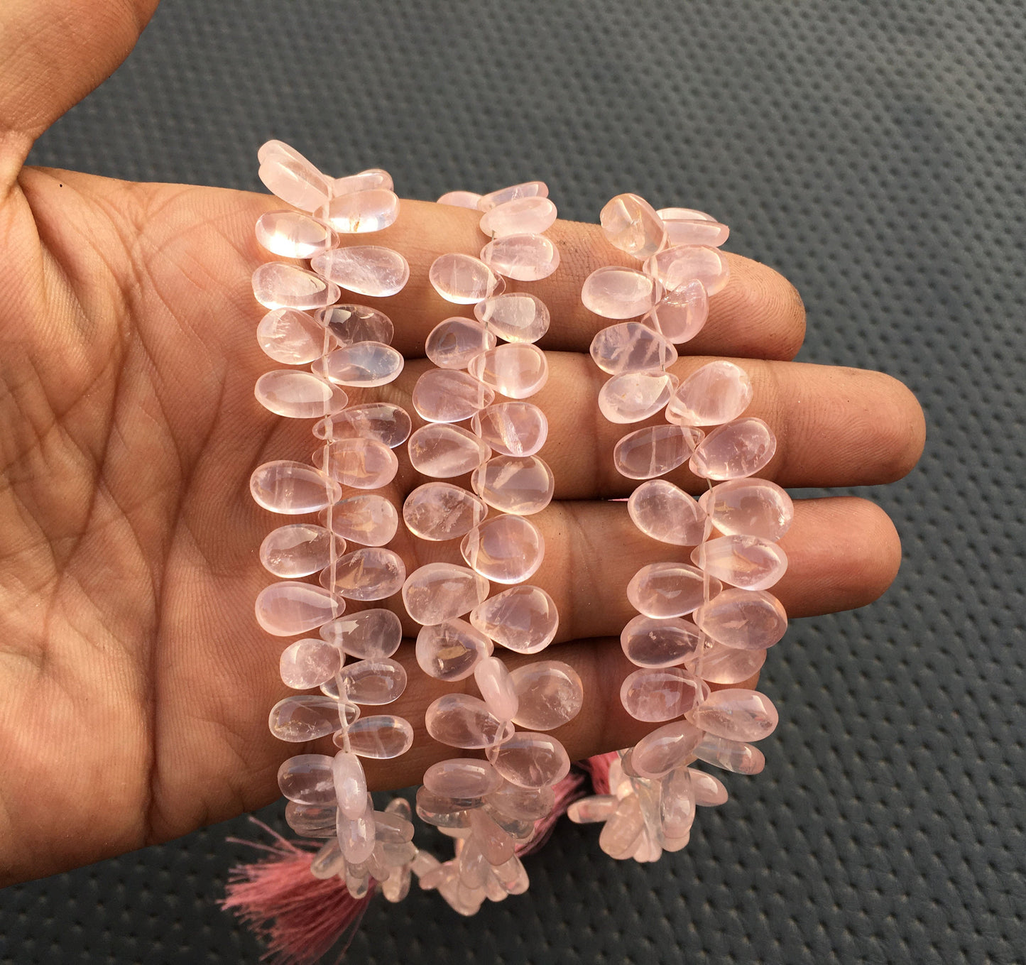 8"Long 1 Strand Pink Quartz Smooth Pear Briolette Beads Natural Rose Quartz Gemstone Pink Briolette Beads Size 6x9-7x10 MM Roses Quartz