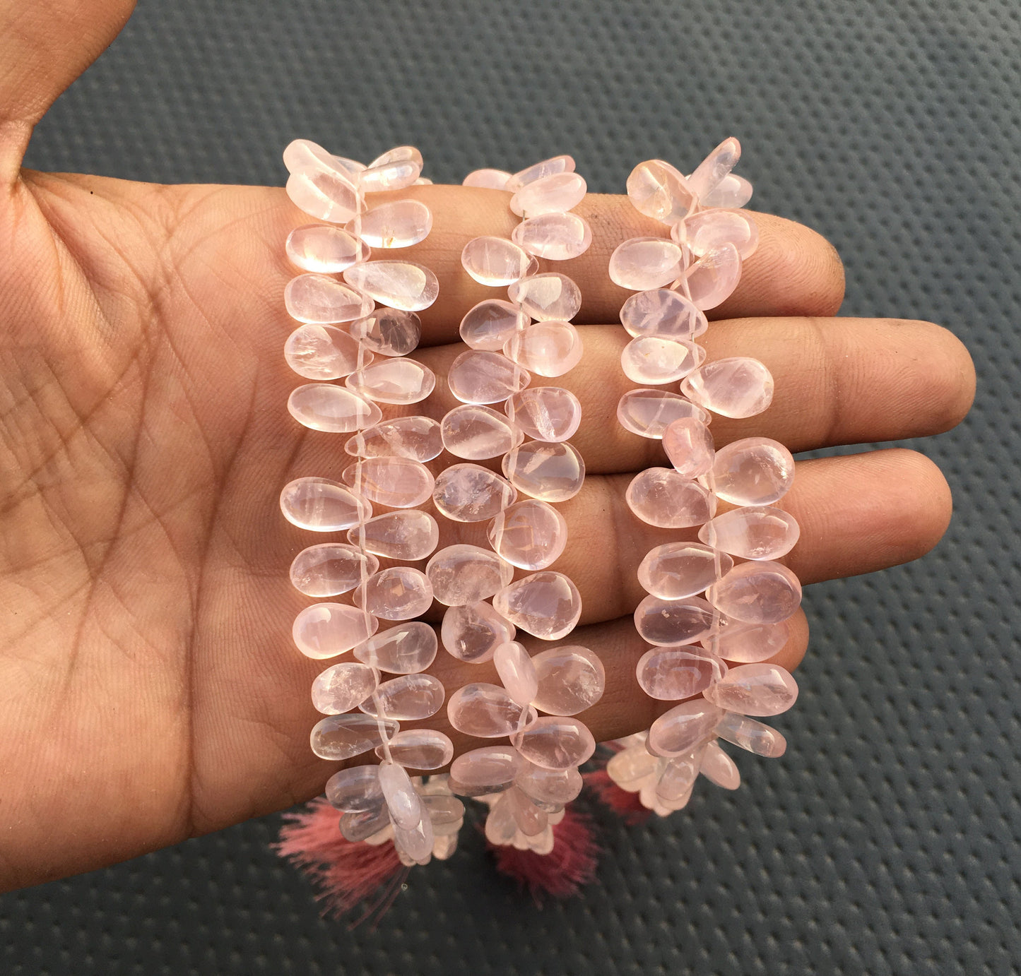 8"Long 1 Strand Pink Quartz Smooth Pear Briolette Beads Natural Rose Quartz Gemstone Pink Briolette Beads Size 6x9-7x10 MM Roses Quartz