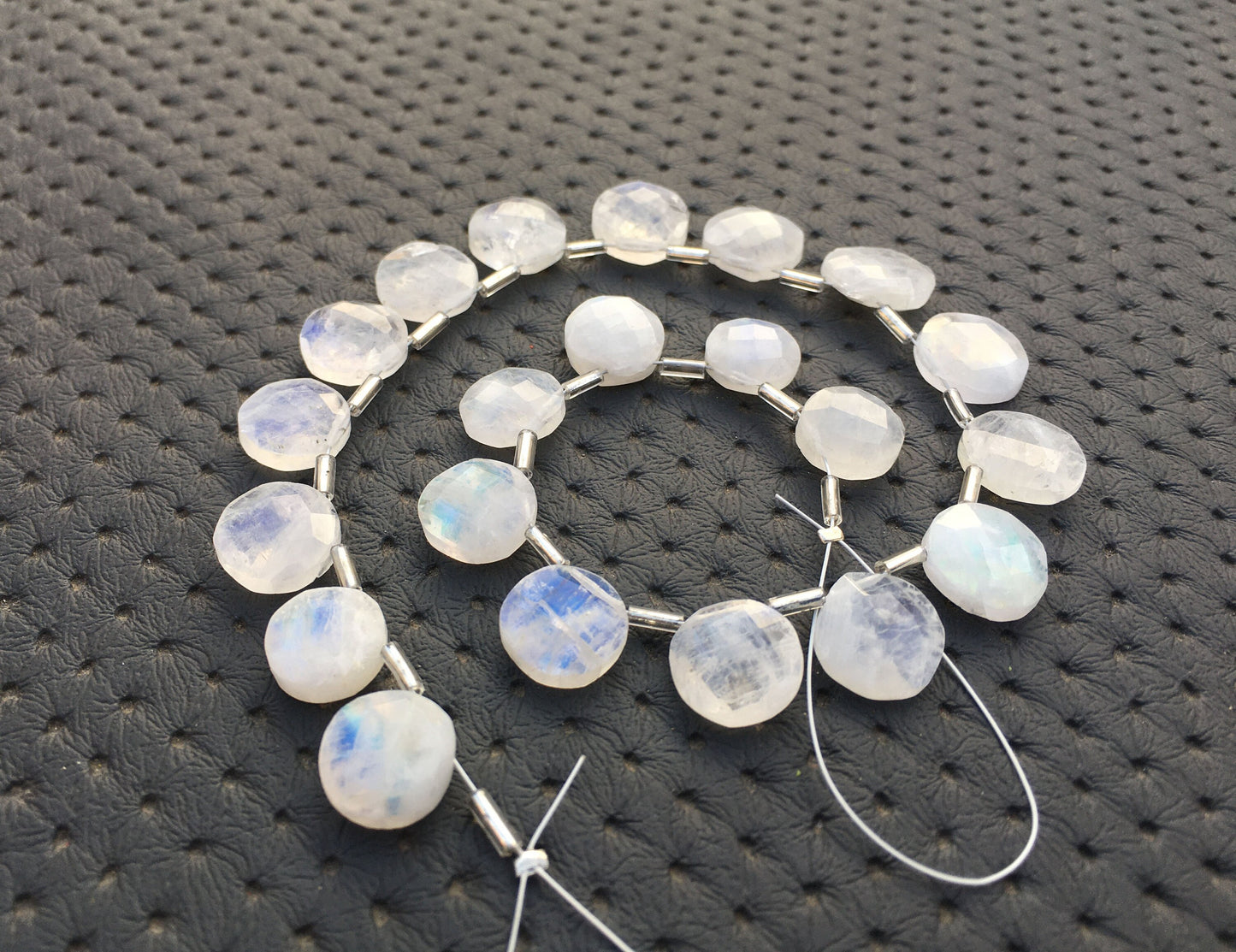 21 Pieces Flashy Round Beads 1 Strand Natural Rainbow Moonstone Briolette Beads Coin Shape Faceted Beads,Blue Fire Moonstone,Size 10-11 MM