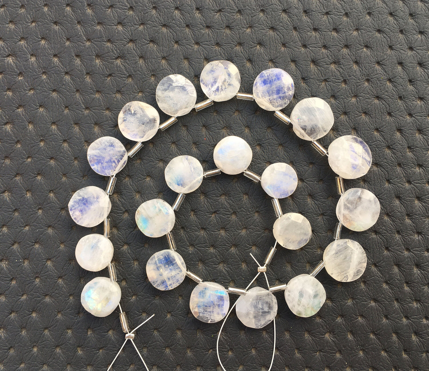 21 Pieces Flashy Round Beads 1 Strand Natural Rainbow Moonstone Briolette Beads Coin Shape Faceted Beads,Blue Fire Moonstone,Size 10-11 MM