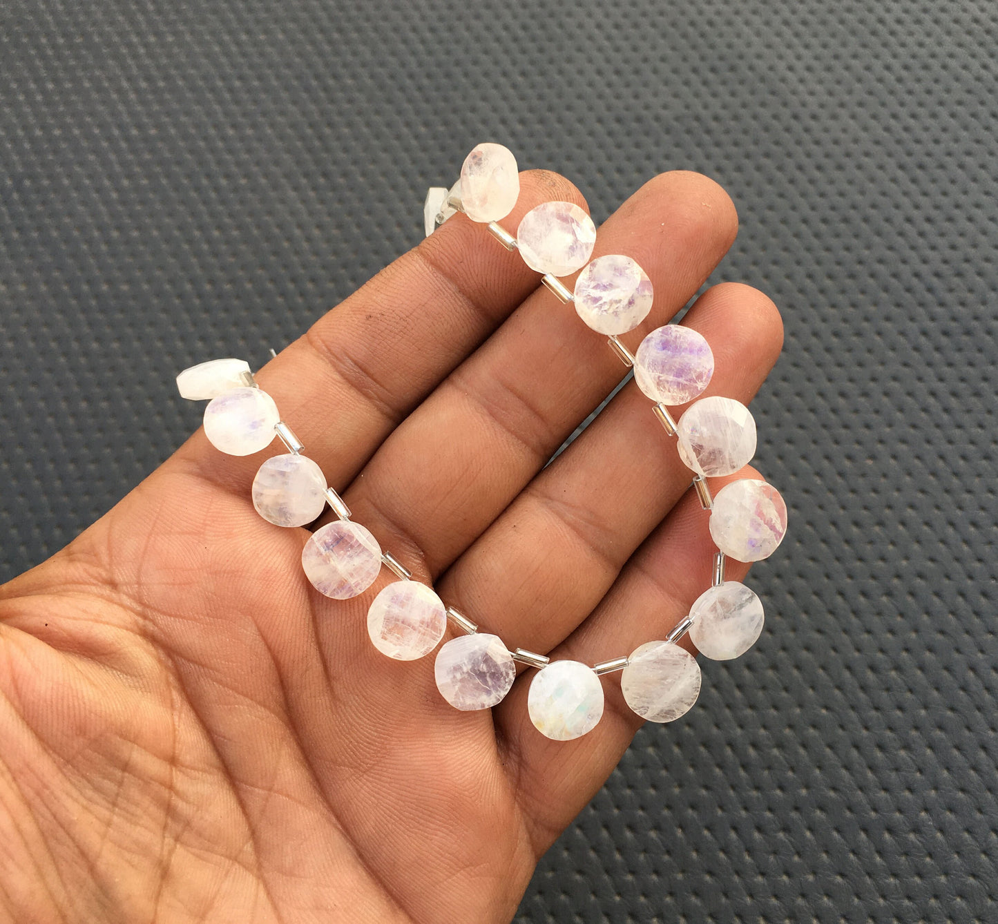 21 Pieces Flashy Round Beads 1 Strand Natural Rainbow Moonstone Briolette Beads Coin Shape Faceted Beads,Blue Fire Moonstone,Size 10-11 MM