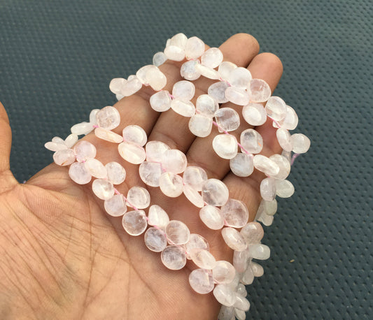 8"Long 1 Strand Genuine Pink Quartz Smooth Heart Beads Natural Rose Quartz Gemstone Size 7-11 MM Pink Quartz Smooth Heart Briolette Beads