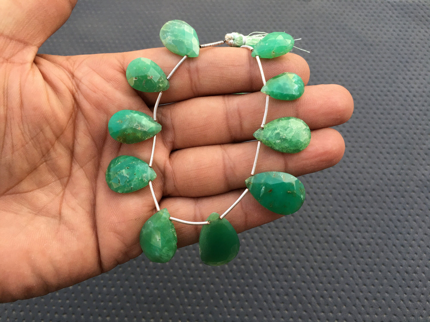 Charming Delicate 11 Pieces Pear Shape Faceted Briolette Beads Natural Chrysoprase Gemstone Size 11x16-16x26 MM Beautiful Chrysoprase Beads