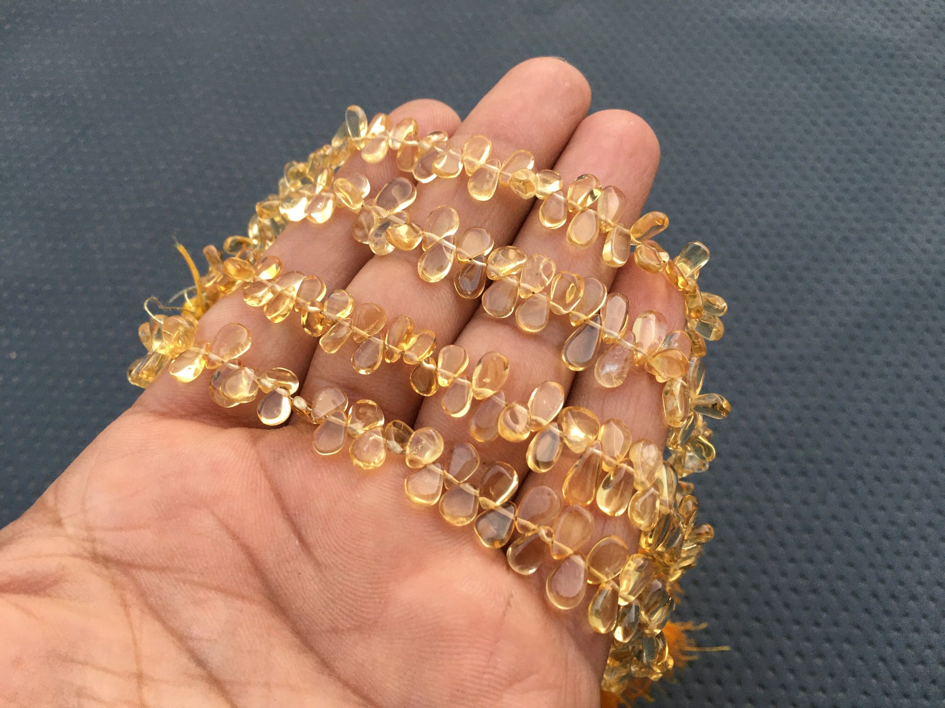 7 "Long Strand Smooth Pear Beads Natural Citrine Stone of Imagination Prosperity Size 3x5-4x7 MM Yellow Citrine Tiny Briolette Beads Stone