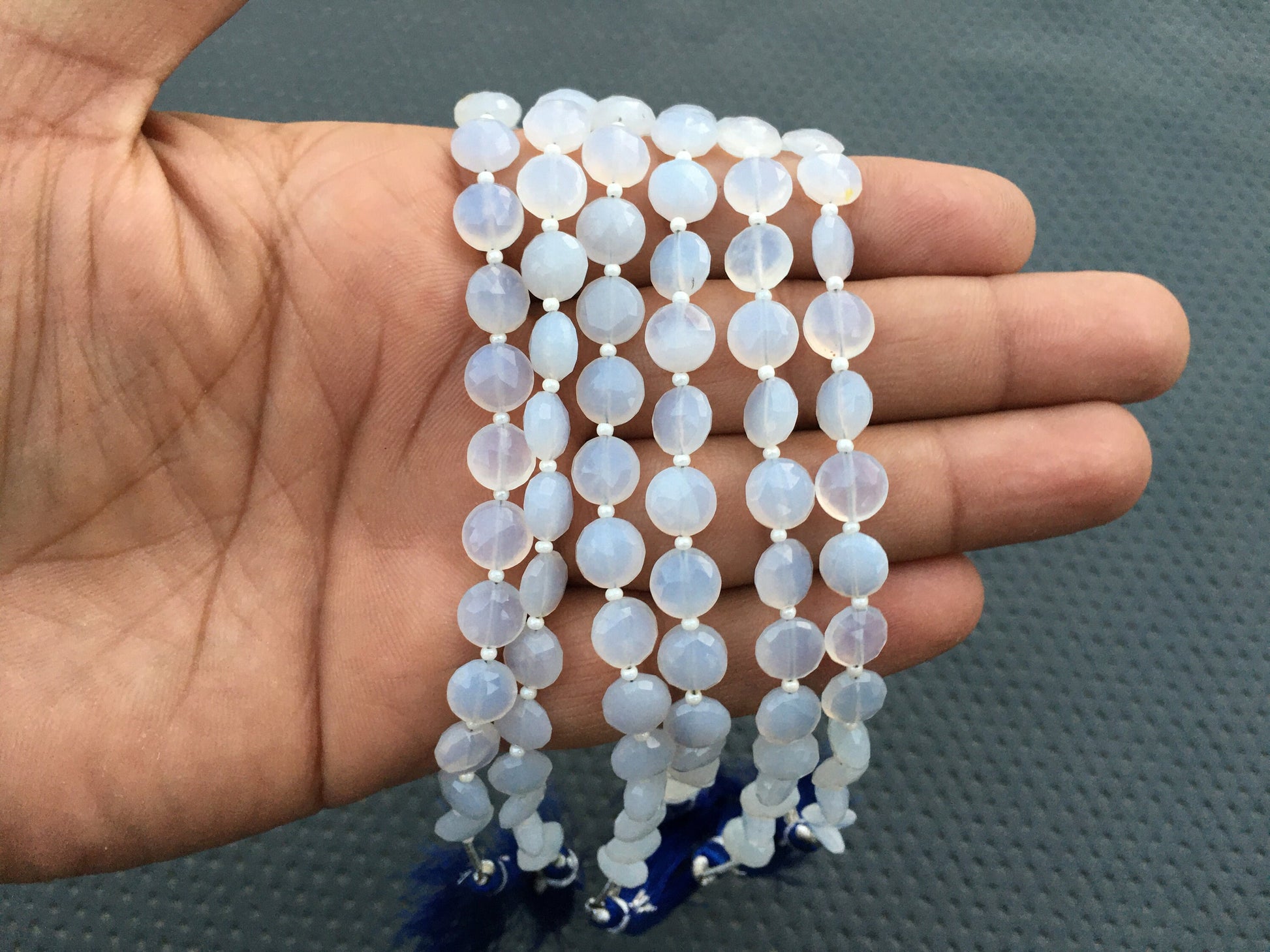 Dreamy Gorgeous Range Beaded Jewelry 19 Pieces Natural Blue Chalcedony Gemstone,Size 8 MM Blue Chalcedony Faceted Coin Shape Blue Beads