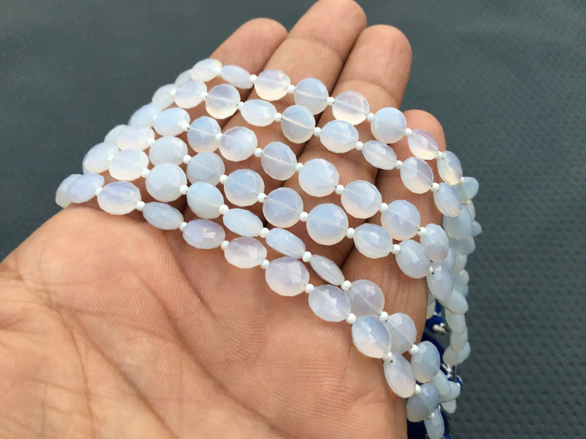 Dreamy Gorgeous Range Beaded Jewelry 19 Pieces Natural Blue Chalcedony Gemstone,Size 8 MM Blue Chalcedony Faceted Coin Shape Blue Beads