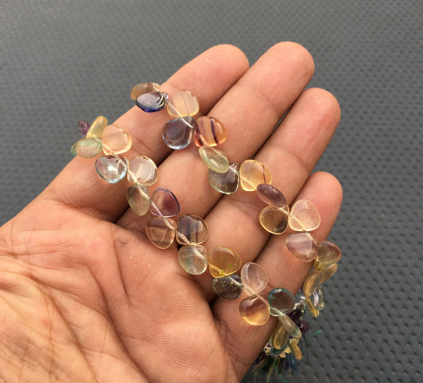 34 Pieces amazing 1 Strand Colorful Heart Beads Natural Fluorite Gemstone Smooth Briolette Beads Size 9-10 MM Fluorite Beads genuine stone