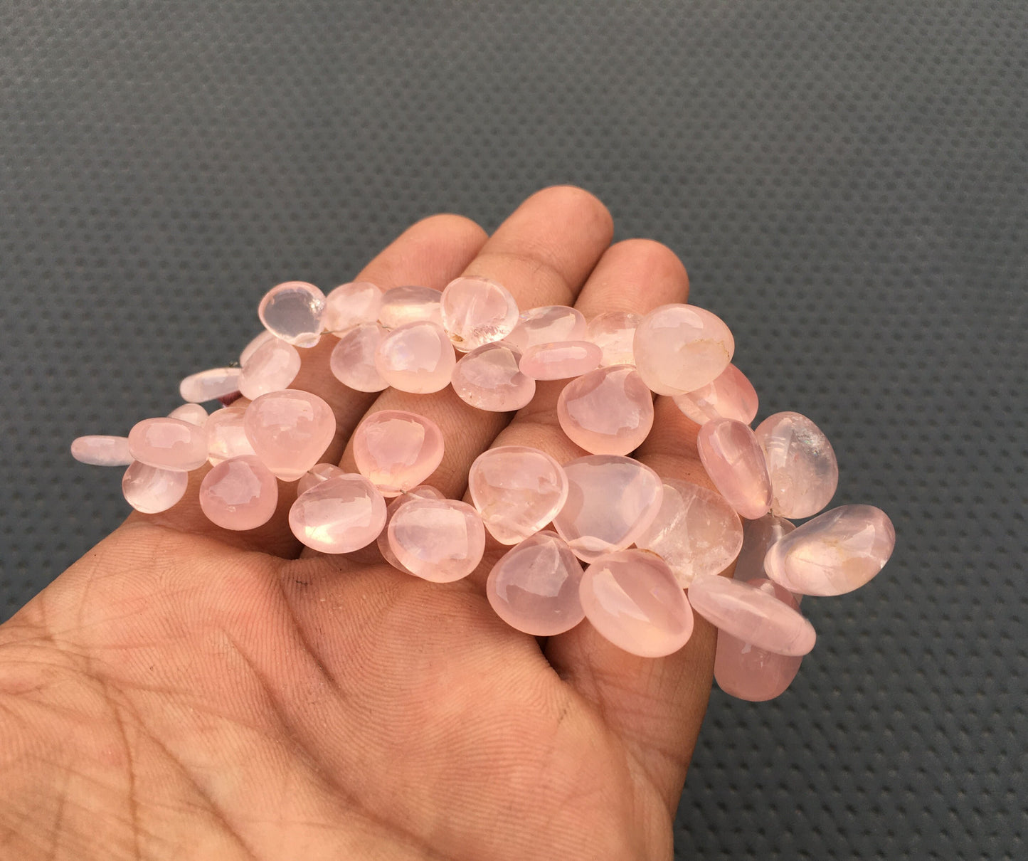 Rose quartz Stone of Love Peace 37 Pieces Smooth Heart Bead 1 Strand Natural Rose Quartz Gemstone Pink Quartz Stone Size 10-16 MM Wholesale