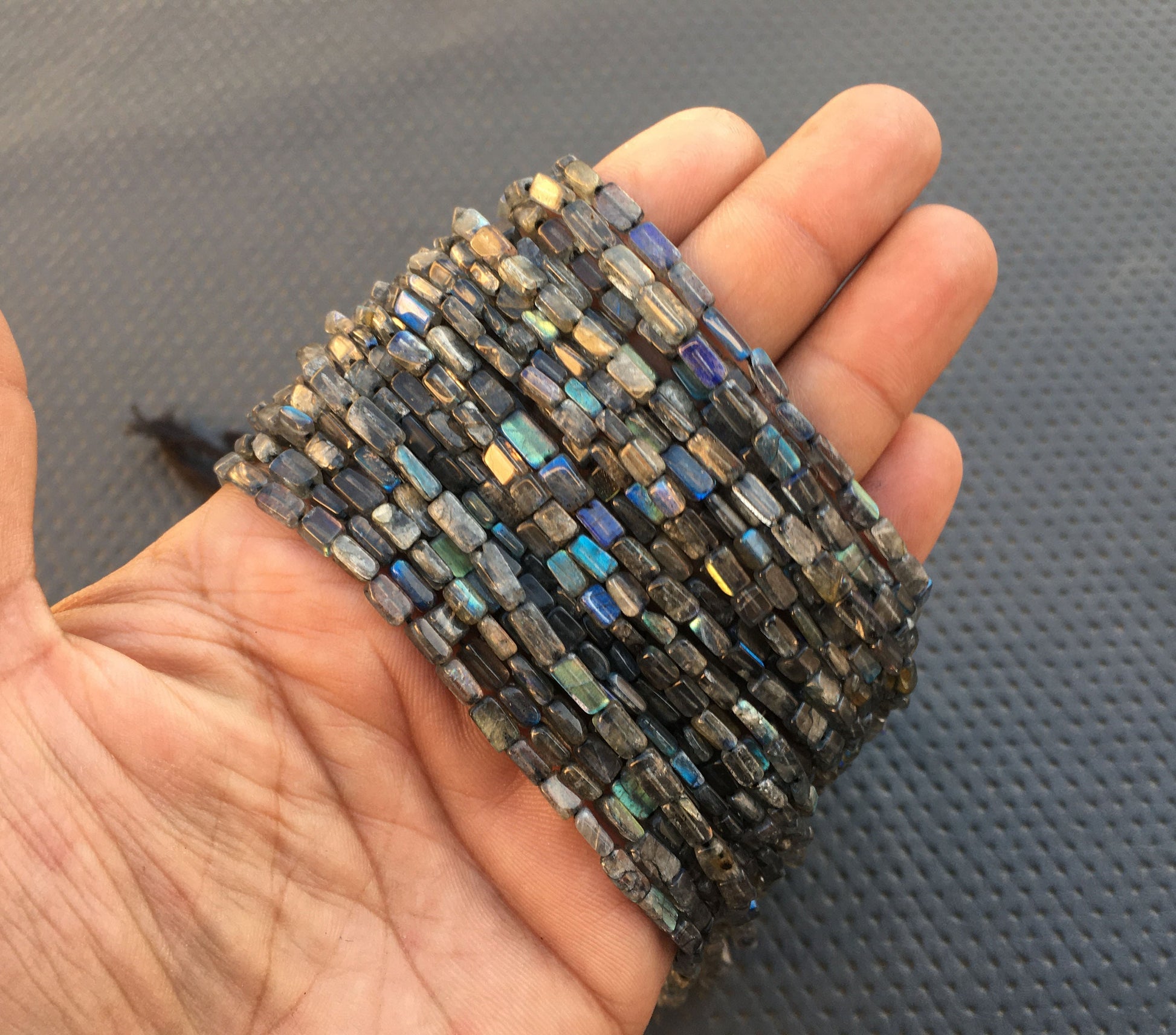 14"Long Strand Smooth rectangle Flashy Beads Natural Labradorite Gemstone Best quality Blue Flash Rectangle Bead Size 3x5-4x8 MM Labradorite