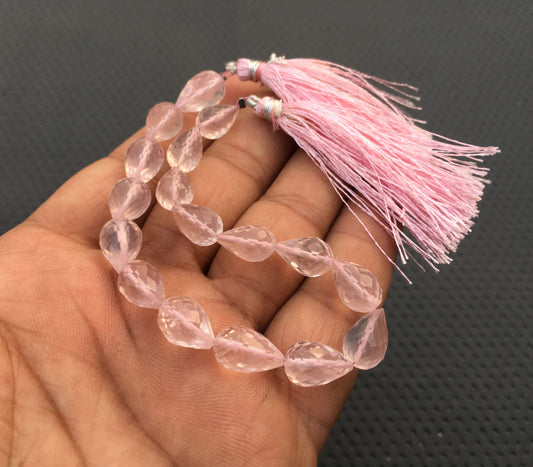 Unbelievable Beautiful Unique 1 Strand Self Esteem Confidence 16 Pieces Natural Rose Quartz Gemstone Faceted Teardrop shape Size7x11-9x13 MM