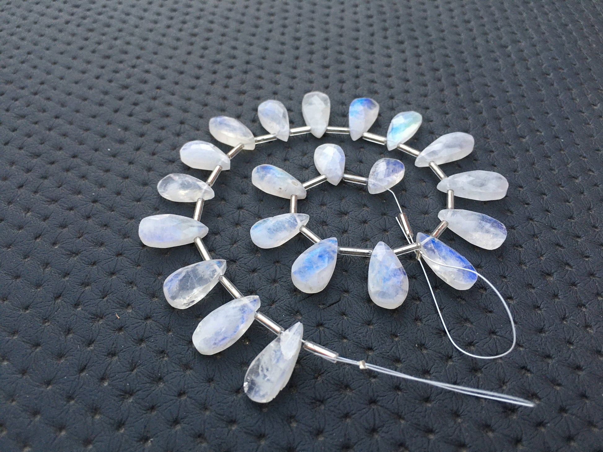 AAA Quality 1 Strand Natural Rainbow Moonstone Pear Shape Faceted Beads Blue Fire Moonstone Size 7x14-8x19 MM 21 Pieces Rainbow Moonstone