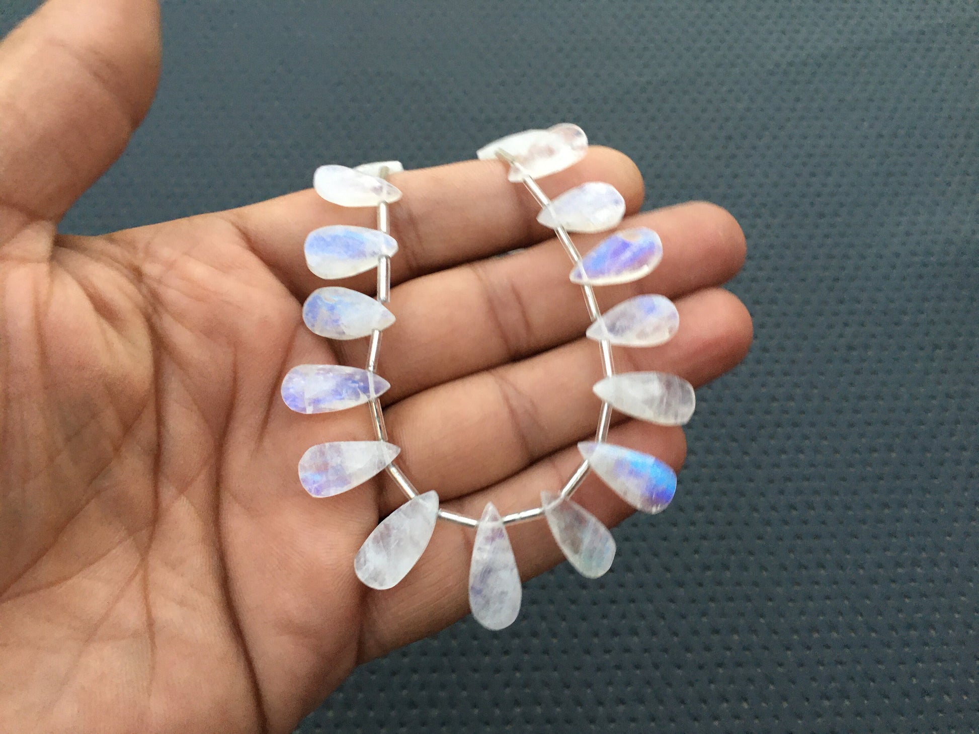 AAA Quality 1 Strand Natural Rainbow Moonstone Pear Shape Faceted Beads Blue Fire Moonstone Size 7x14-8x19 MM 21 Pieces Rainbow Moonstone