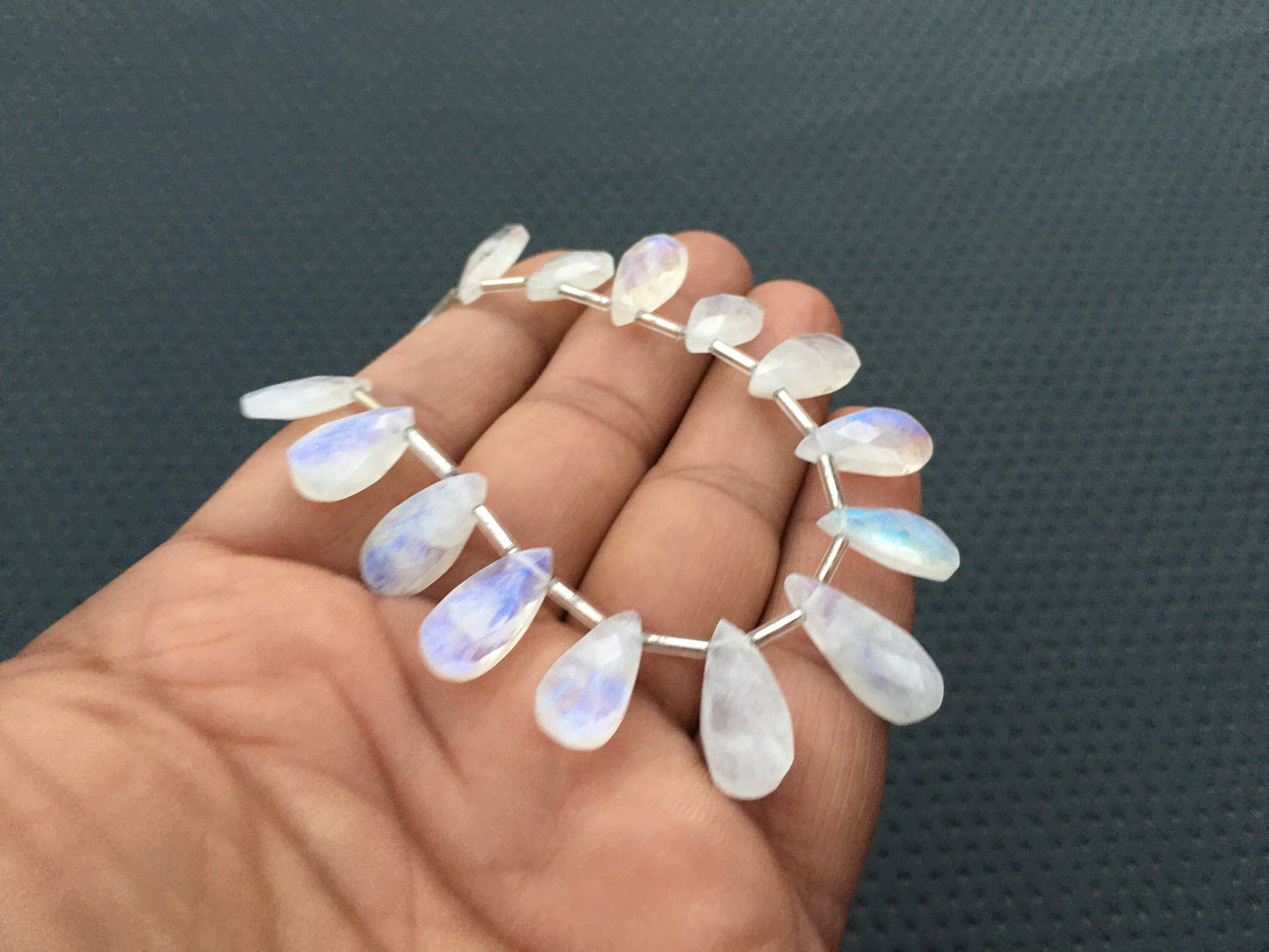 AAA Quality 1 Strand Natural Rainbow Moonstone Pear Shape Faceted Beads Blue Fire Moonstone Size 7x14-8x19 MM 21 Pieces Rainbow Moonstone