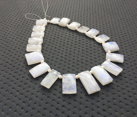 Trendy Gemstone 20 Pieces Blue Fire Natural Rainbow Moonstone Gemstone Size 10x16-15x24 MM Faceted Rectangle shape Briolette Moonstone Beads