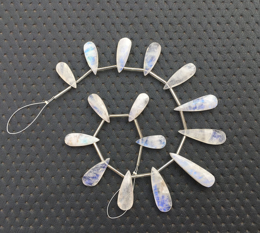 Absolutely beautiful Stones New Year Sale Natural Rainbow Moonstone Pear Shape 13 Piece Faceted Beads Size 7x23-10x31 MM Blue Fire Moonstone