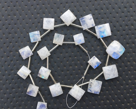 New Beginnings Feminist Protection Natural Rainbow Moonstone Square Shape Faceted Beads Size 9-15 MM Blue Fire Moonstone Briolette Beads