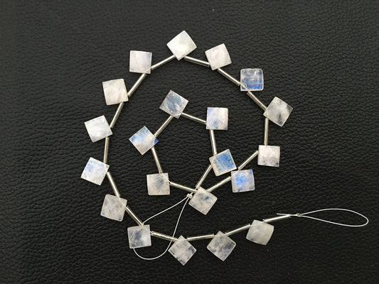 AAA Quality 1 Strand Natural Rainbow Moonstone,Square Shape Faceted Moonstone Size 9-10 MM ,Blue Fire Moonstone 21 Pieces Briolette Beads