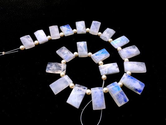 Charming Delicate Blue fire 20 Piece Natural Rainbow Moonstone Rectangle Shape Beads Faceted Moonstone Size 8x13-9.5x17 MM Blue Flashy stone