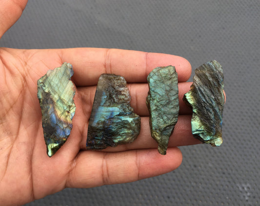 Simply Stunning Gemstone Unique 4 Piece Specimen Raw,Natural Labradorite Gemstone,Fire Labradorite Rough Specimen,Size 15x40-26x49 MM Rough