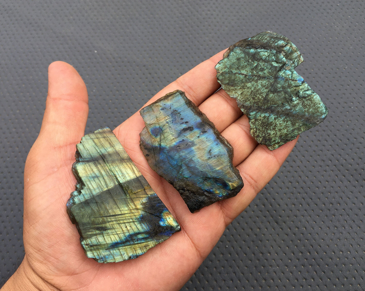 Top Glorious Natural Labradorite Specimen Rough, 3 Piece Blue Fire Labradorite Specimen Gemstone,Size 37x60-42x65 MM Labradorite Specimen