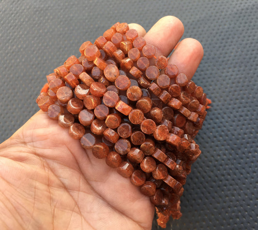 13" Long Strand Natural Strawberry Quartz Gemstone Beads Size 7-8 MM Strawberry Quartz Coin Shape Beads Making Jewelry Smooth Sunstone Coin