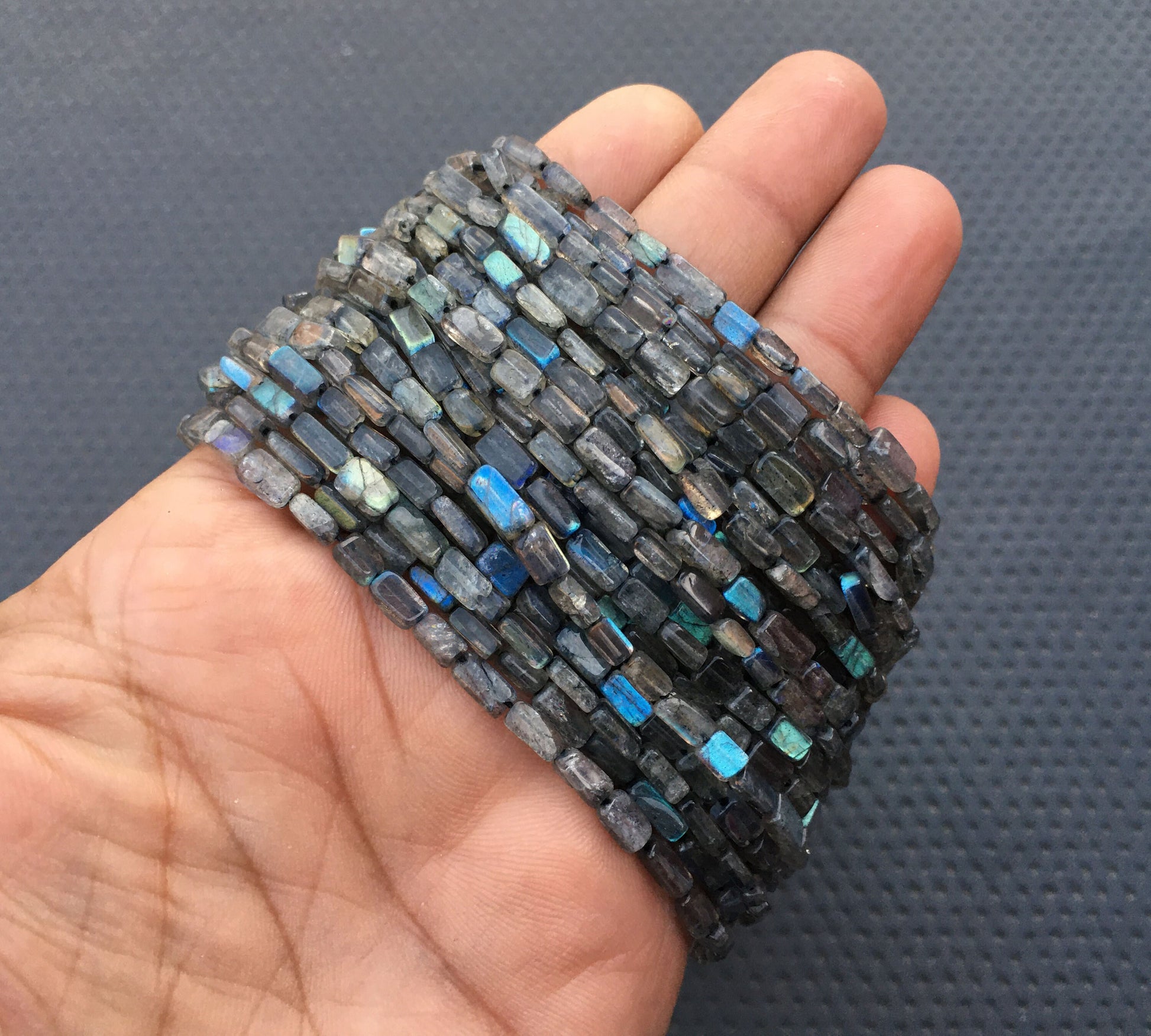 Natural Labradorite Gemstone Blue Flash Rectangle Bead Size 3x5-3x8 MM Labradorite Smooth Rectangle Flashy Beads 13.5"Long Tiny Labradorite