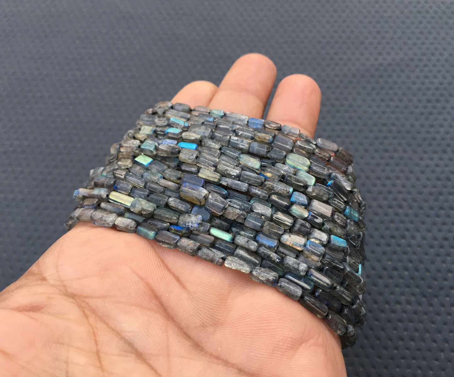 Natural Labradorite Gemstone Blue Flash Rectangle Bead Size 3x5-3x8 MM Labradorite Smooth Rectangle Flashy Beads 13.5"Long Tiny Labradorite