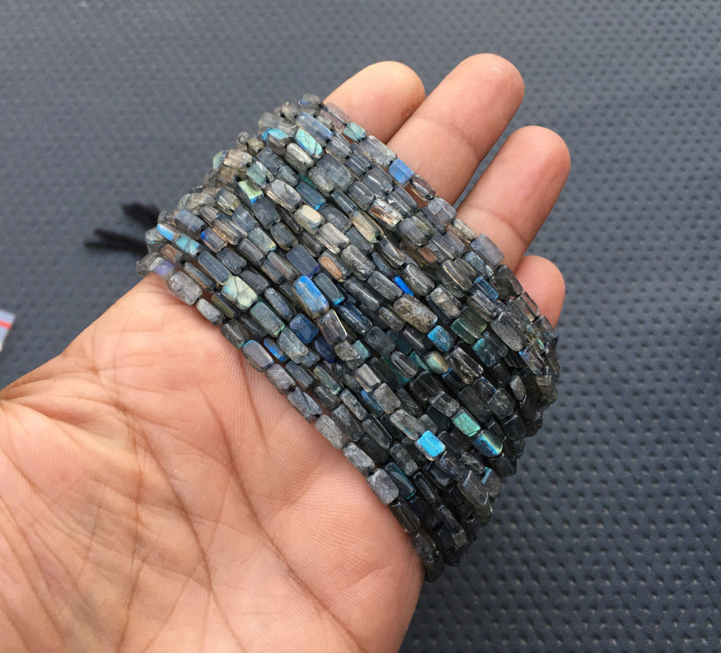 Natural Labradorite Gemstone Blue Flash Rectangle Bead Size 3x5-3x8 MM Labradorite Smooth Rectangle Flashy Beads 13.5"Long Tiny Labradorite