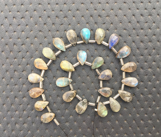 25 Unique Piece Natural Labradorite,Faceted Pear Shape,Blue Flash Gemstone,Size 7x10-7x12 MM Blue labradorite Briolette Beads Making Jewelry